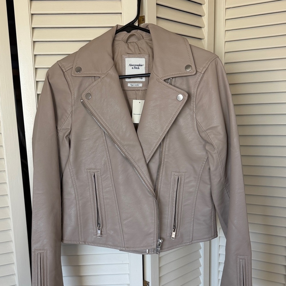 Abercrombie Women's Taupe Leather Biker Jacket